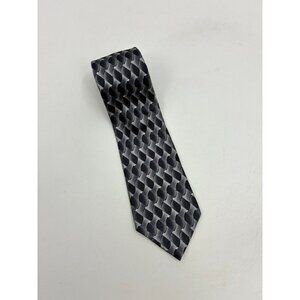 Zylos Mens Silk Tie Black Gray Geometric Pattern Classic Business Dress Necktie